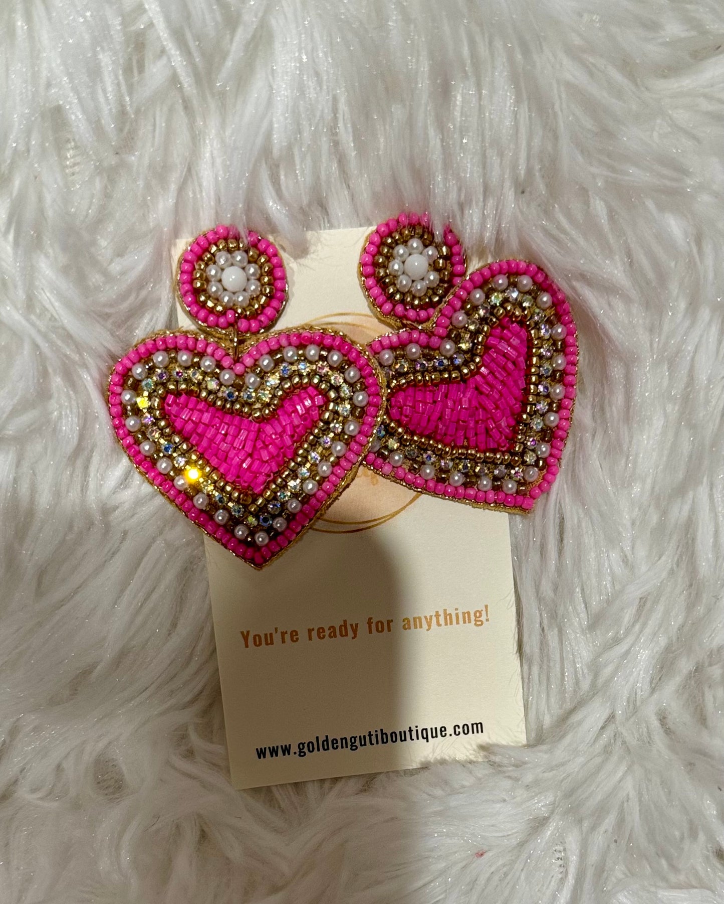 Lt pink/Fuchsia beaded heart earrings