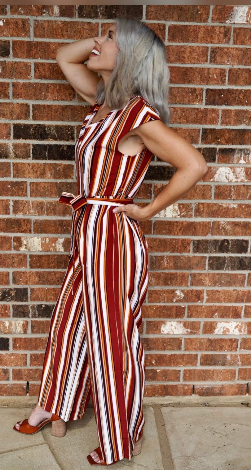 Multi Striped Sleeveless Jumpsuit