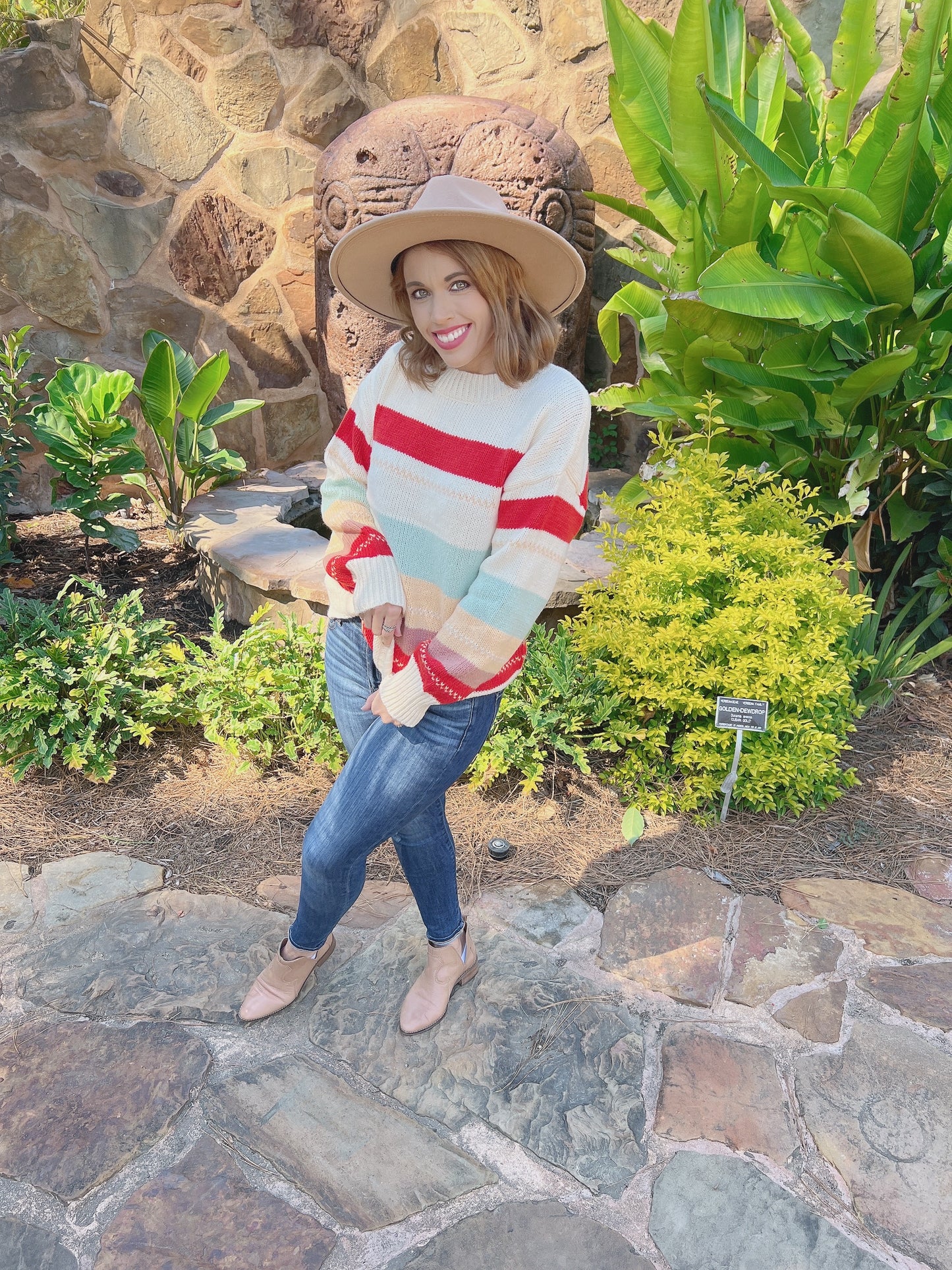 Drop-shoulder Striped Color Block Sweater