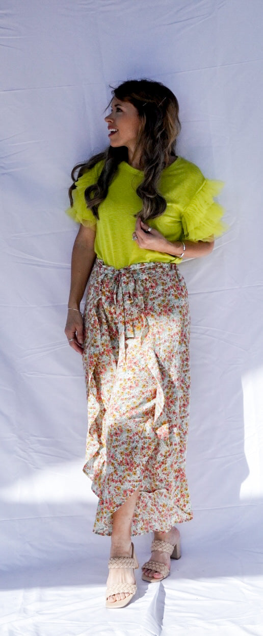Neon Green Ruffled Sleeves Top