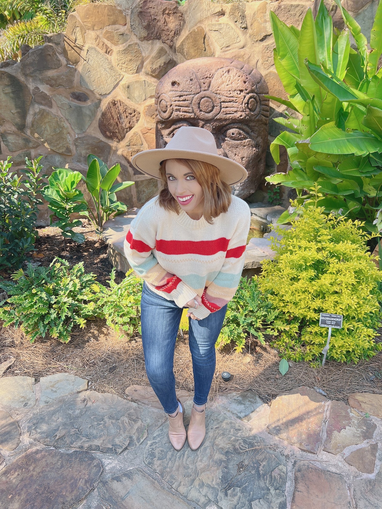Drop-shoulder Striped Color Block Sweater