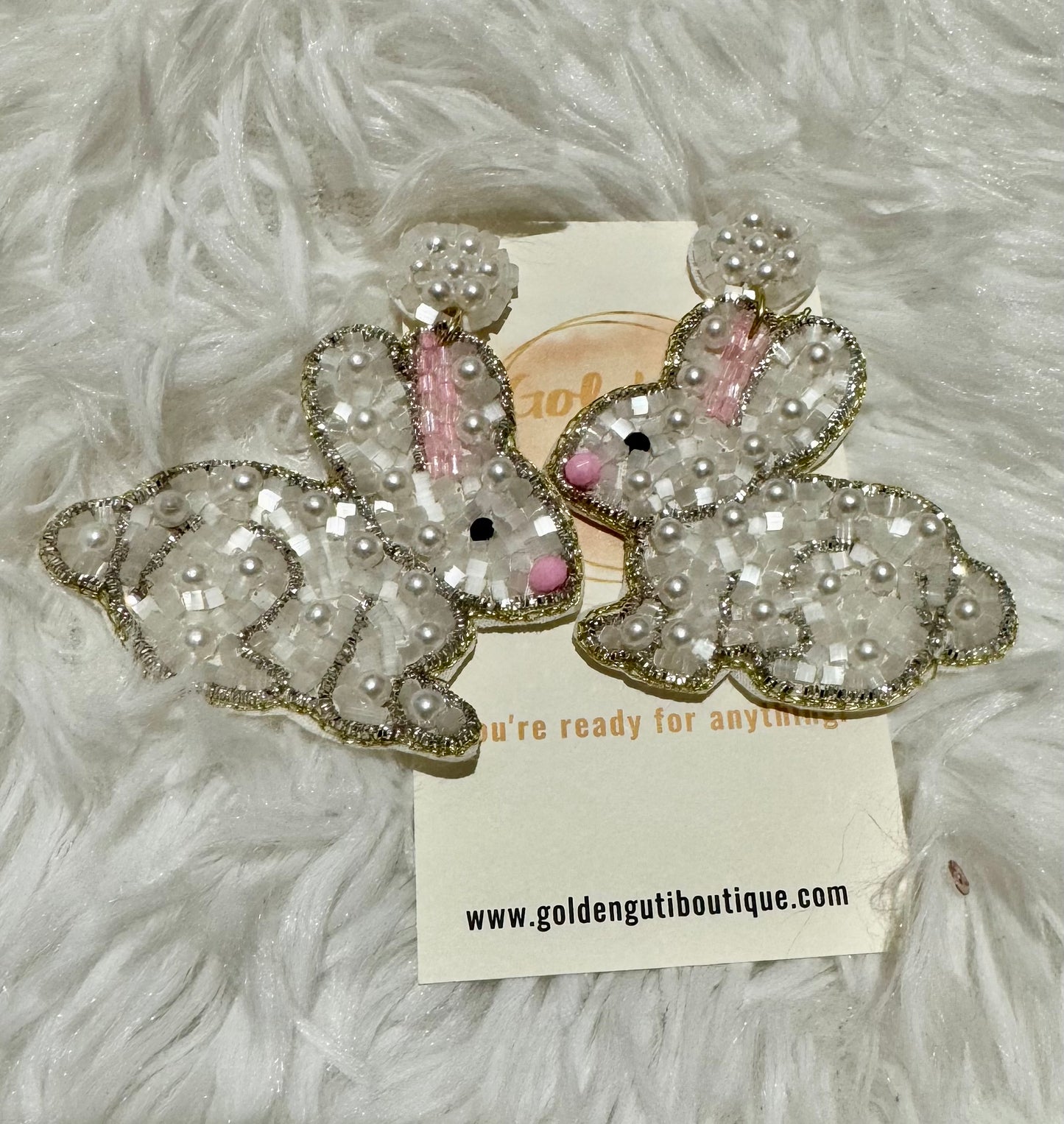 White Pearl Bunny Earrings