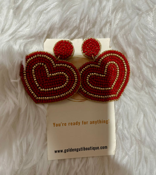 Red beaded heart earrings