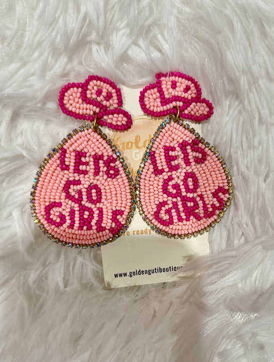 Cowgirl hat, lets go girls beaded earrings