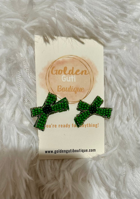 St. Patty’s day beaded bow earrings