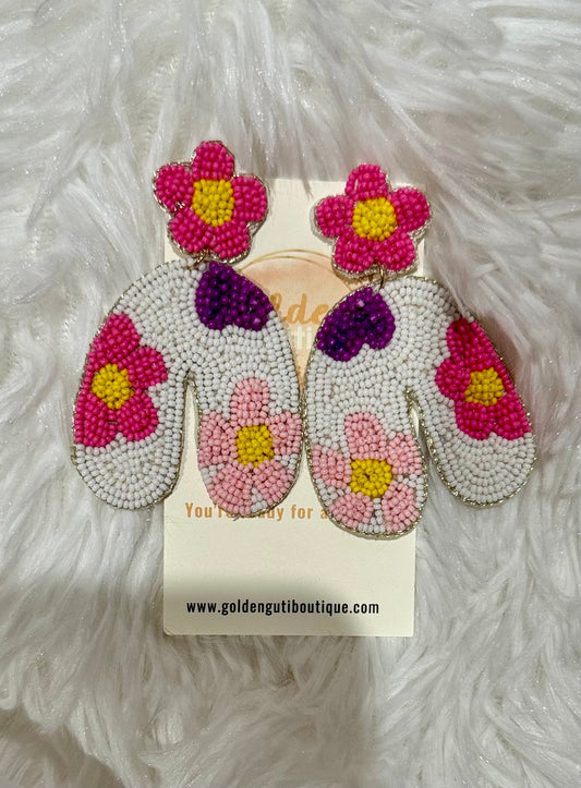 Floral print arch beaded earrings