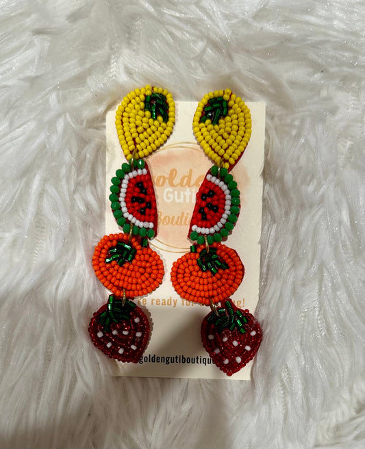 Fruit beaded long drop earrings