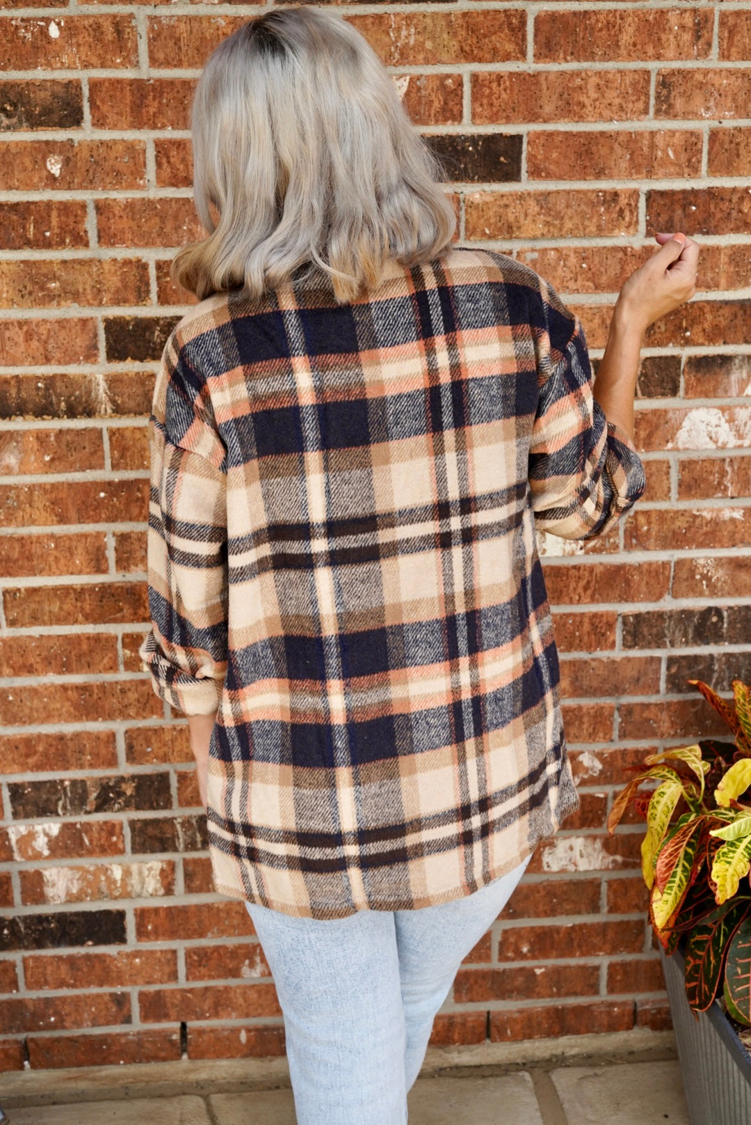 Geometric Plaid Print Shacket