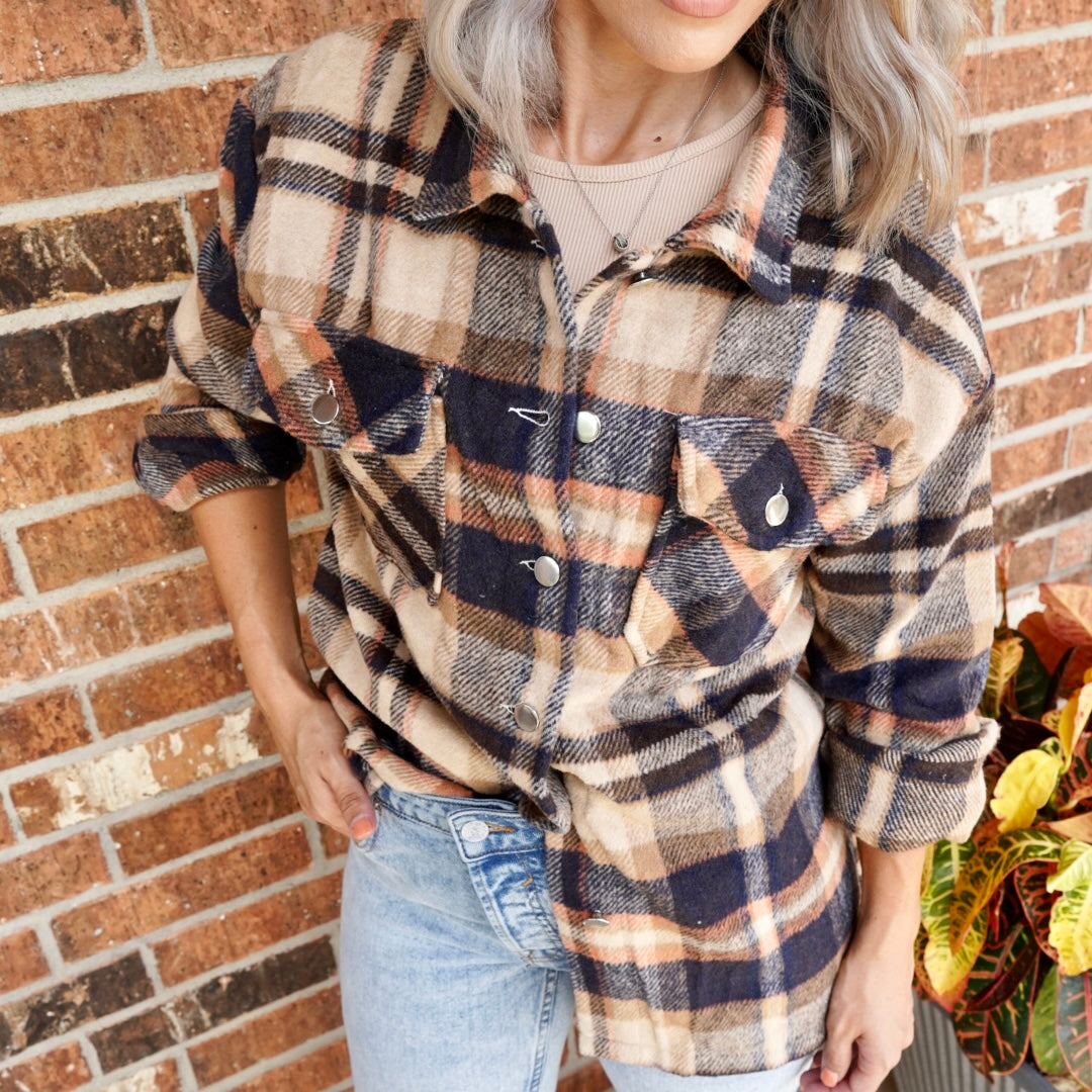 Geometric Plaid Print Shacket