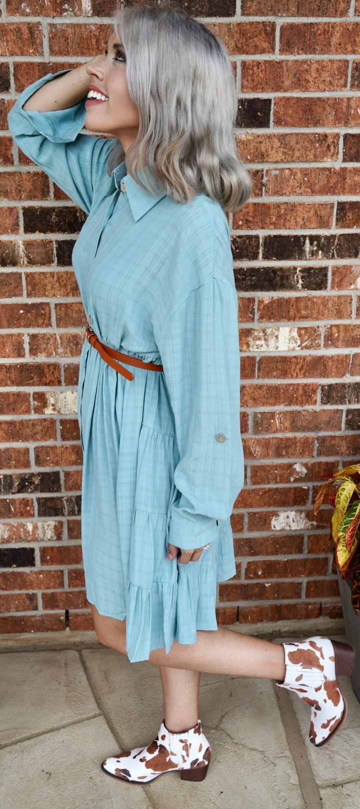 Teal Button Down Shirt Dress