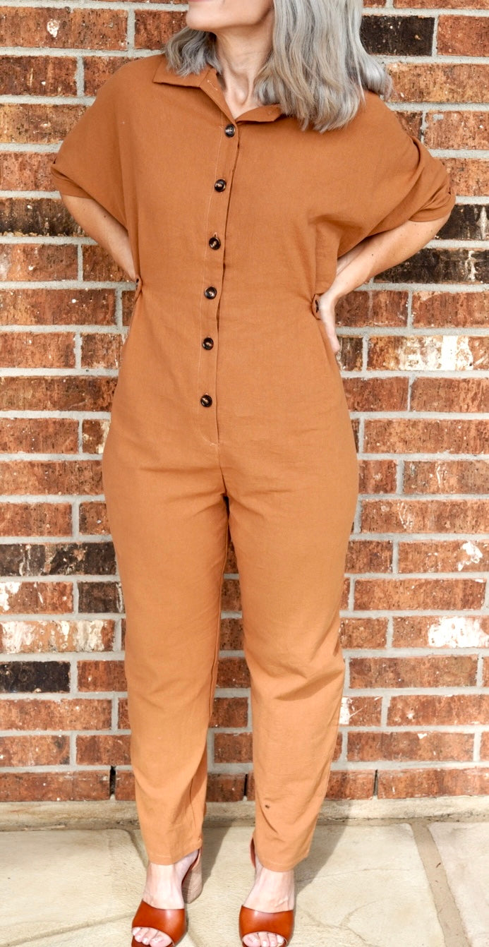 Single-breasted Casual Jumpsuit