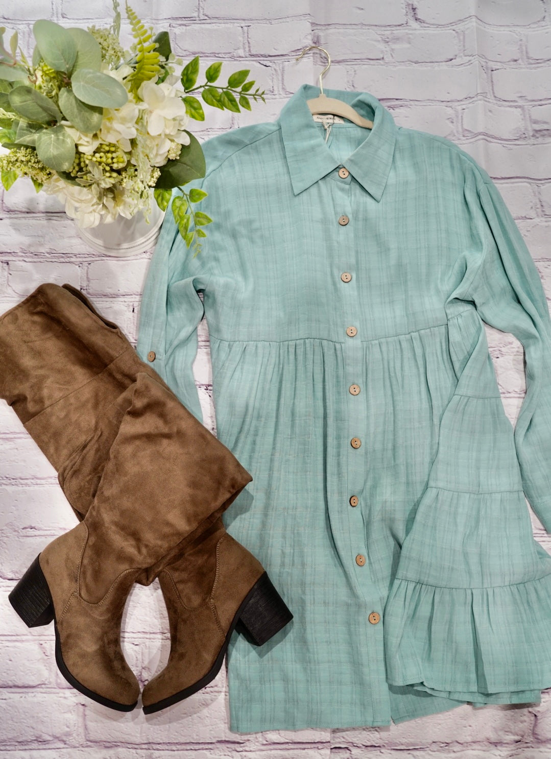 Teal Button Down Shirt Dress