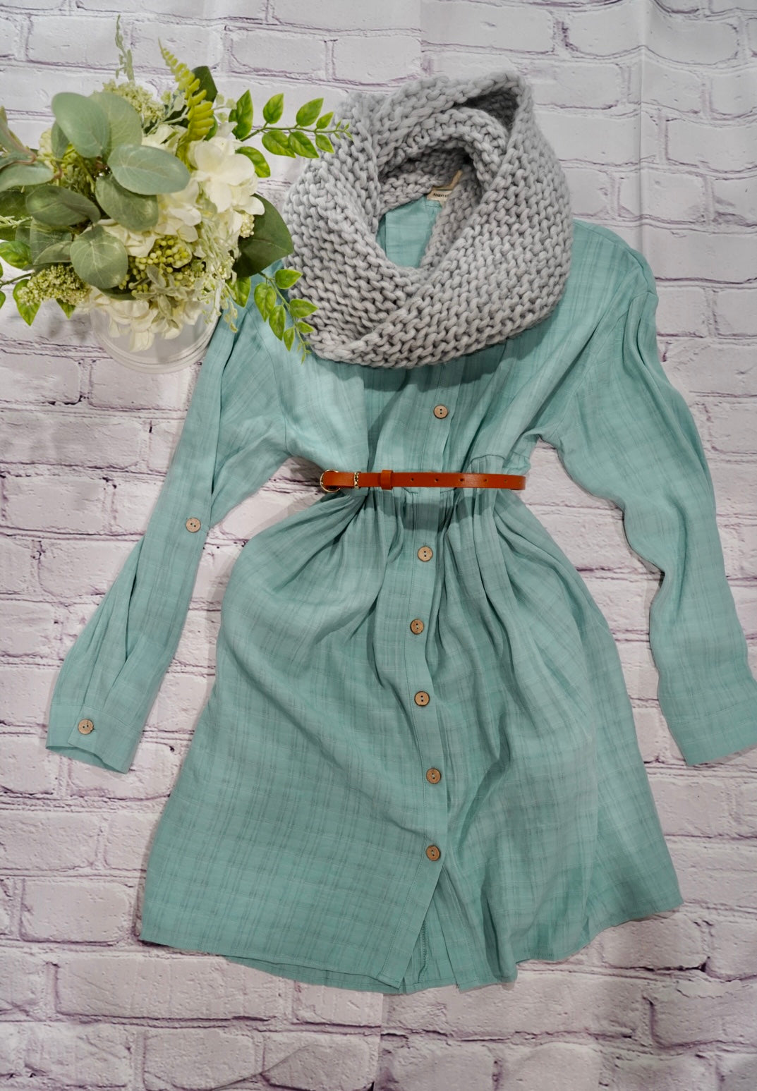 Teal Button Down Shirt Dress