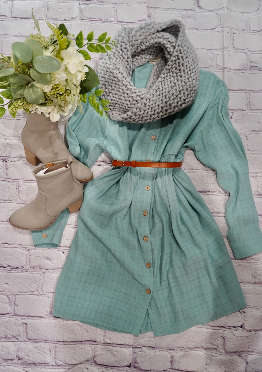 Teal Button Down Shirt Dress