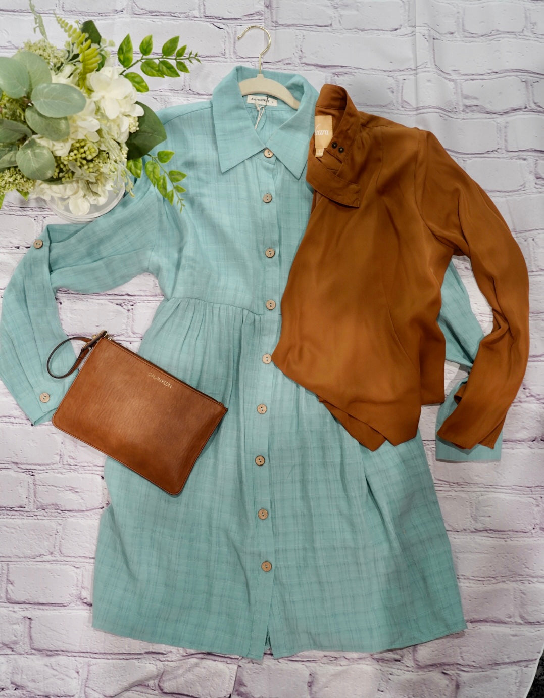 Teal Button Down Shirt Dress