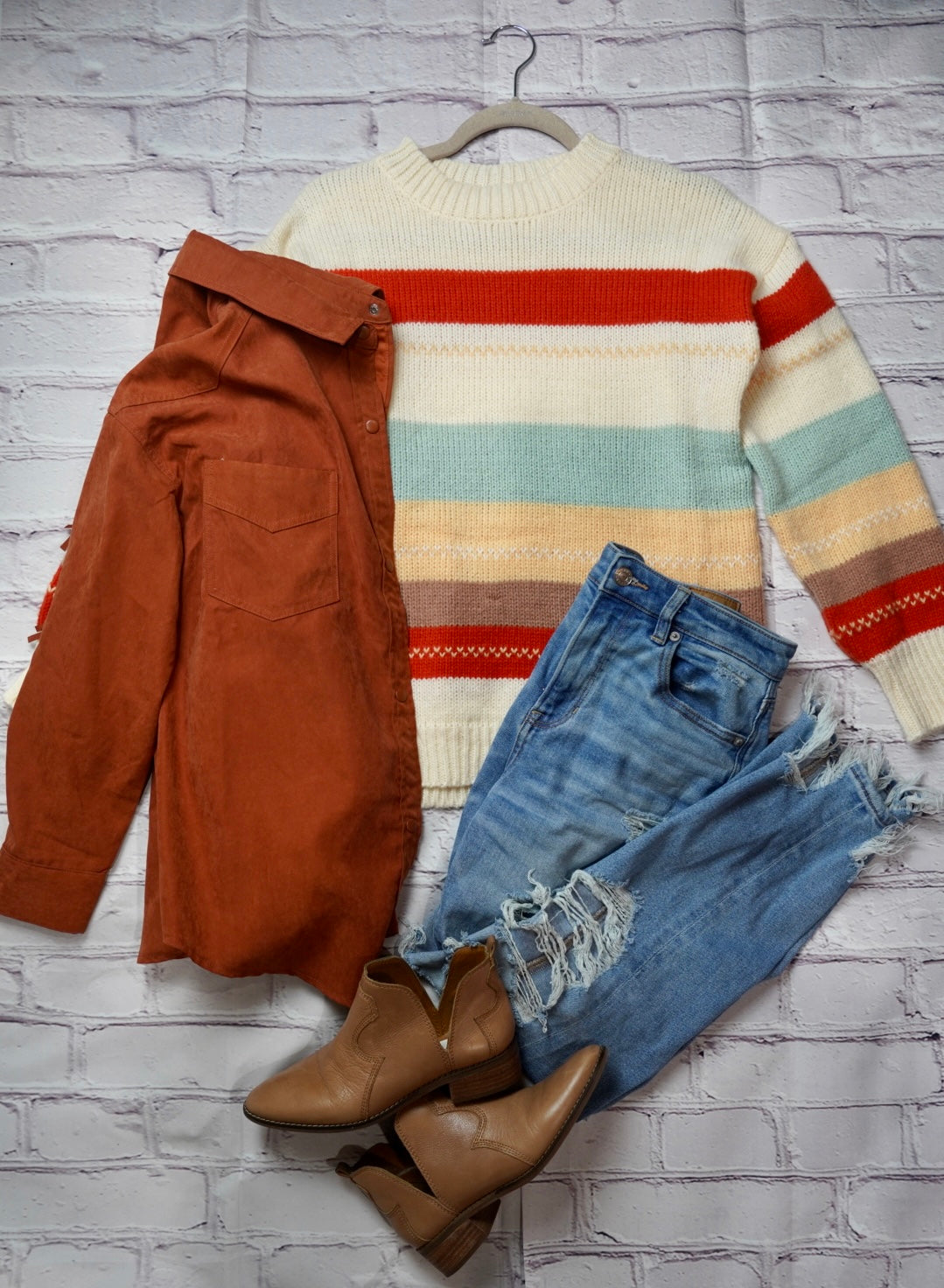 Drop-shoulder Striped Color Block Sweater