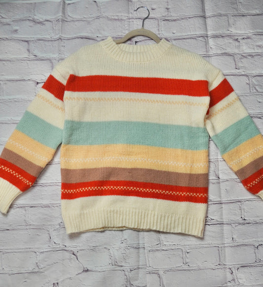 Drop-shoulder Striped Color Block Sweater