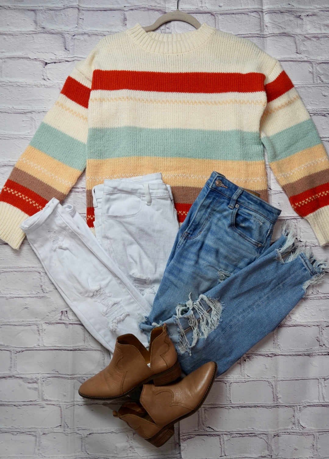 Drop-shoulder Striped Color Block Sweater